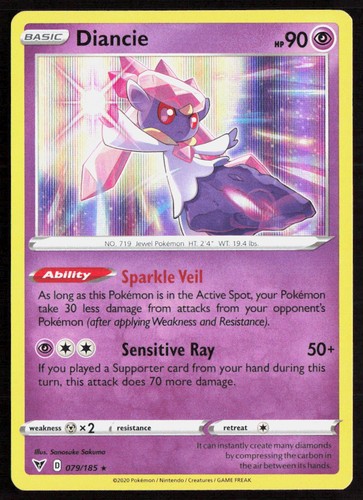 Pokemon Diancie Holo Rare 079/185 SWSH04: Vivid Voltage Holofoil NM