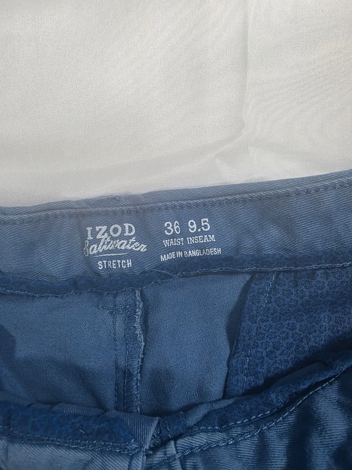 Pantalones Cortos IZOD Elásticos de Agua Salada Para Hombre Talla 38 Azul Marino Sólido Bermudas Chino Playa Foto 3 de 3