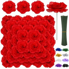 Rose Head Flowers with Stem, 108pcs Red Roses Artificial Flowers