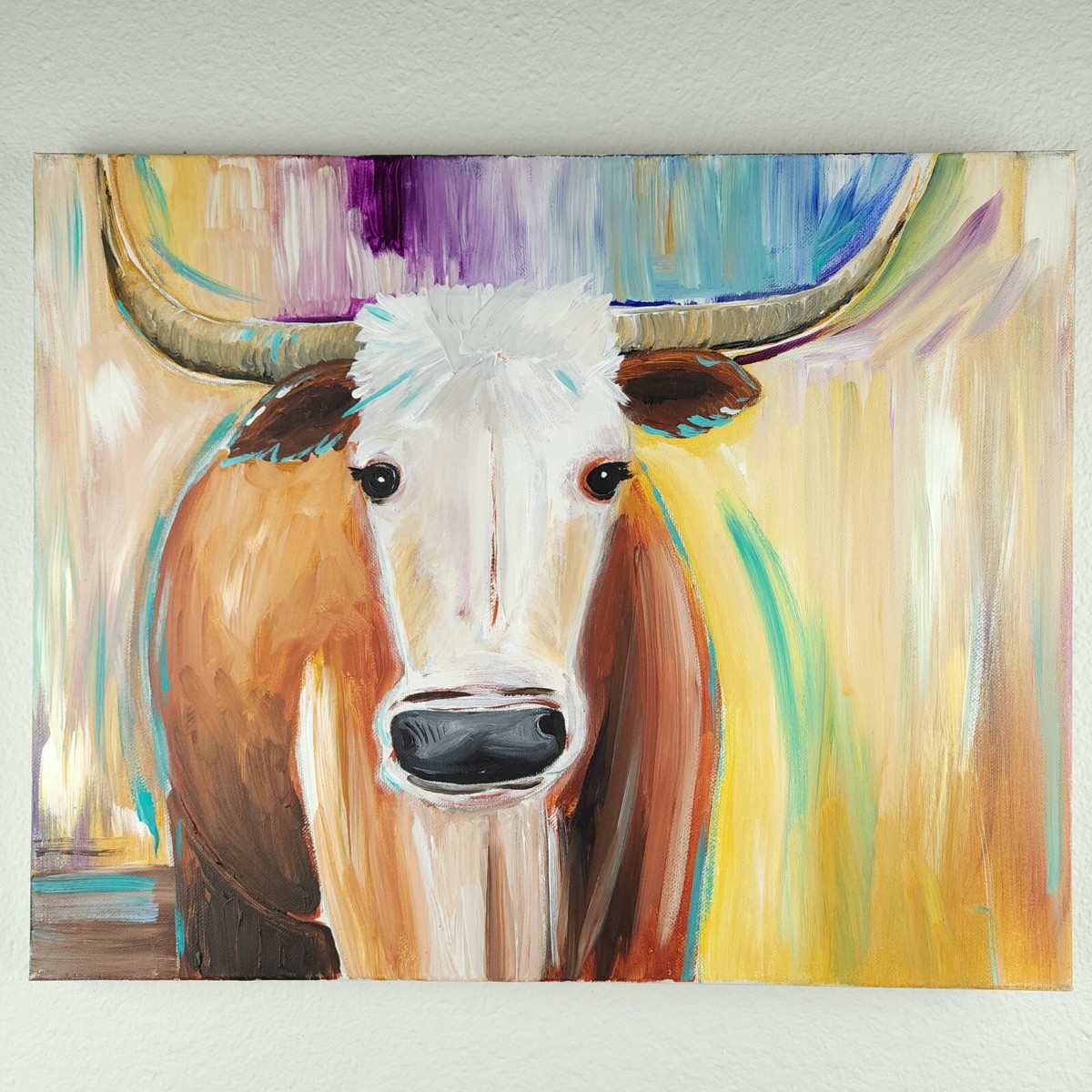 Longhorn Impressionist Painting Canvas Original Art 16x20 Acrylic