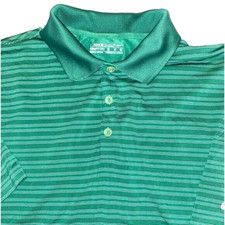 Nike Golf Performance Polo Shirt Dri Fit Green  White Stripes Medium EUC B14-25