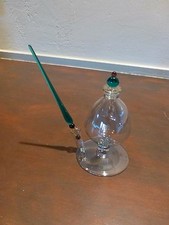 Outstanding Art glass inkwell with the 8" long glass pen Y8-W7-A9 