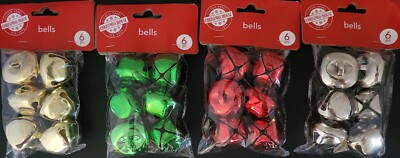 JINGLE BELLS LARGE Christmas Gold Green Red Silver 1 3/8'' 6/Pk Select Color