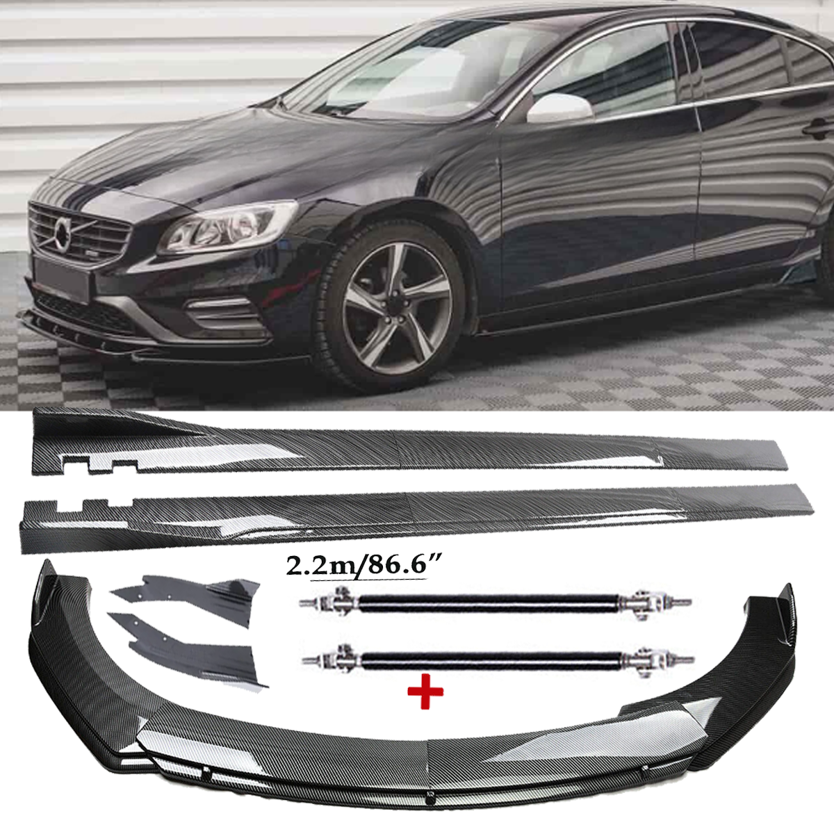 Carbon Fiber Front Bumper Lip Spoiler 86.6