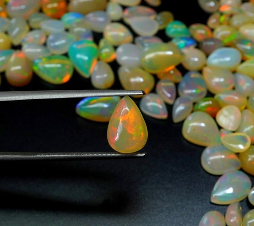 Natural Welo Fire Ethiopian Opal Cabochon Gemstone Pear Shape Multi Fire Opal - Picture 13 of 14