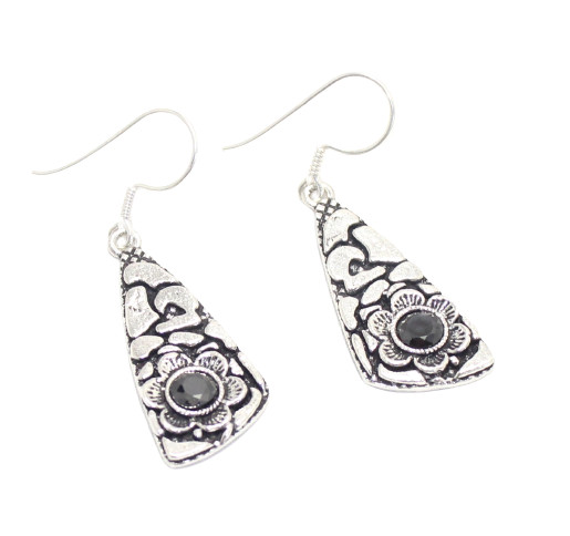 Pendientes Largos 925 Plata de Ley Natural Ónice Negro Piedra Gema Mujeres F416