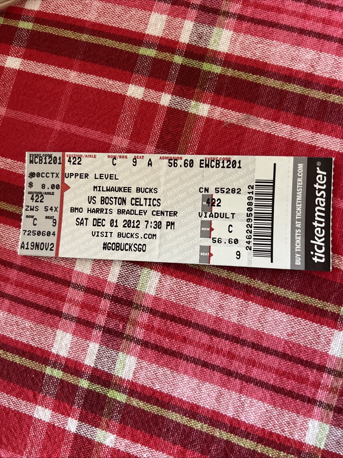2012 Milwaukee Bucks Vs Boston Celtics Dec 1 2012 Ticket Stub
