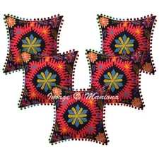 lot of 5 pcs Suzani Hand Pillow Cases Home Colorful Black Floral Pillow Cover