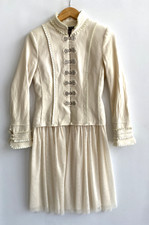 Chelsea & Theodore Creamy Wool Blend Steampunk Military Jacket Mesh Hem Size 2