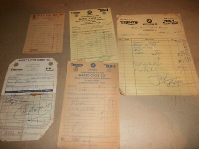 Paper Billheads Triumph BSA Motorcycles Martz McSherrystown PA M&S Chambersburg