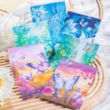 Flowers Butterfly Background Paper Stickers Journal Decorative Glitter Sticker