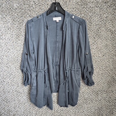 Knox Rose Jacket Womens Small Gray Open Front Button Tab Sleeve Casual