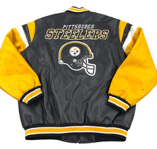 Vintage Pittsburgh Steelers Jacket Mens Large Faux Leather Bomber Coat NFL Adult