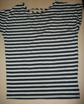 Juniors small--Black/grey striped shirt, cap sleeves/cute strappy/cut-out back *