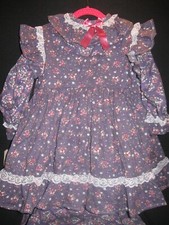 Girls 3pc Set Dress Apron Pants Calico Purple Floral 4T Sweet Original Cute SALE