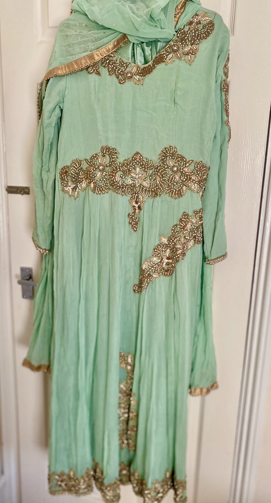 Asian Heavy Bridal Wedding Walima Nikkah Long Gown Dress Mint Green