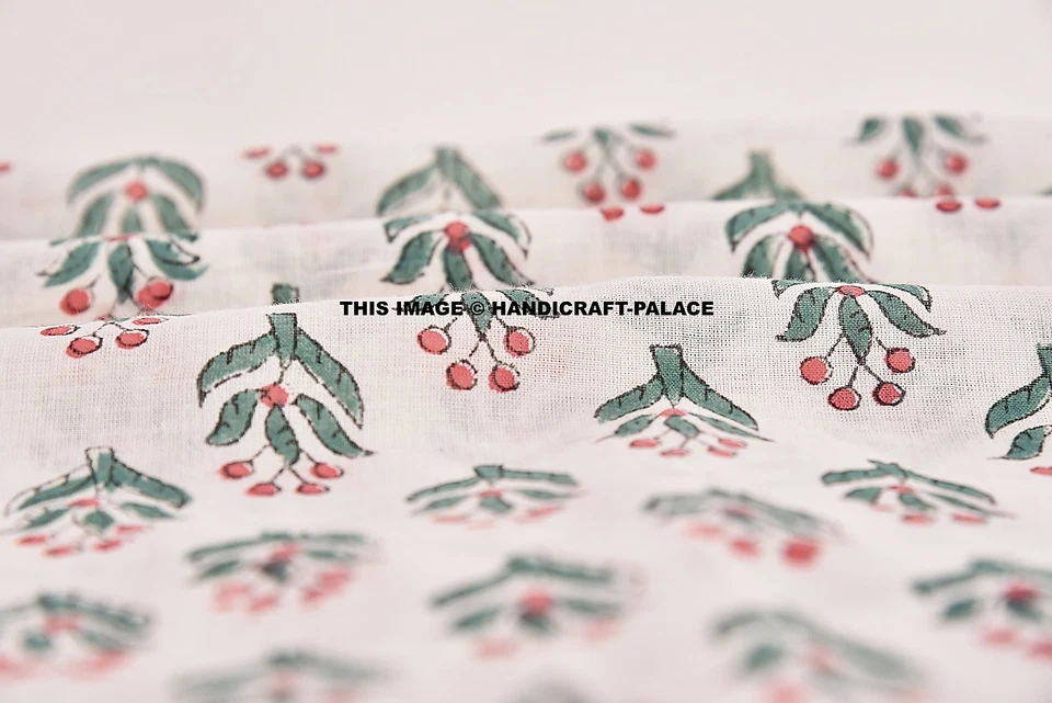 5 Yards Hand block Print Fabric Indian Cotton Jaipur Sanganer Natural Color - Image 3 of 4