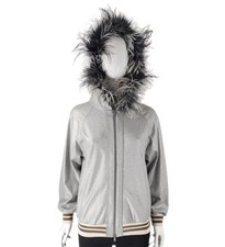 Brunello Cucinelli Metallic Silver Feather Trim Jacket S Small