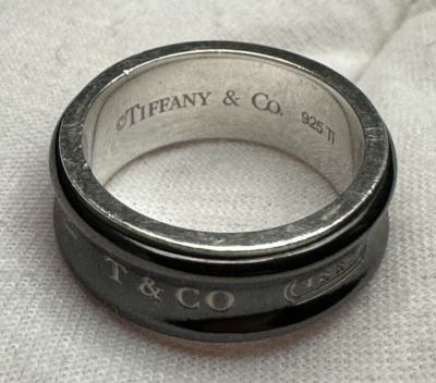 TIFFANY&CO. Sterling Silver 925 & Titanium 1837 Ring US Size 7.5  