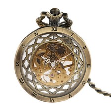 Steampunk Open Face Analog Mechanical Hand-winding Windup Pocket Watch Chain
