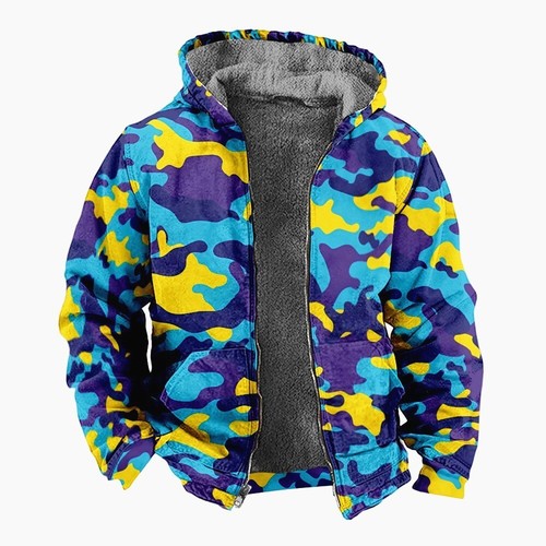 Herren Camouflage Fleece Hoodie Freizeitjacke mit Reißverschluss - Bild 4 von 26