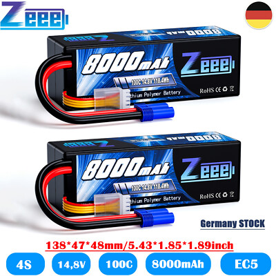 2X Zeee 4S Lipo Akku 14,8V 100C 8000mAh EC5 Hardcase für RC Auto Tank Flugzeug