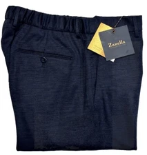 $425 NEW ZANELLA DRESS PANTS 34 HANDMADE ELASTIC WAIST CASUAL NASH BLUE BLACK WV