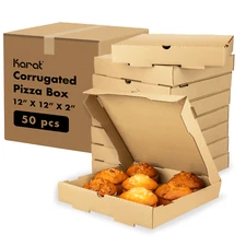 Karat Corrugated Pizza Box, 12''x12''x2'', Kraft - 50 pcs, FP-PBF12K
