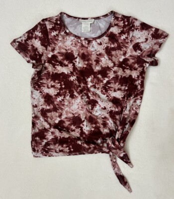  Emma & Elsa Girls  Short-Sleeve Side Knot Burgundy Tie Dye Shirt /Size M