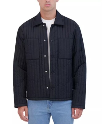 Hudson Men's Sz XL Slim Fit Vertical Quilted Shirt Jacket Black Free Thinker