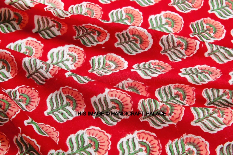 Indian Cotton Fabric Floral Hand Block Print Sewing Loose Material Craft 25 Yard - Image 3 of 3