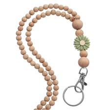 Beaded Lanyards for ID Badges, ID Badge Lanyards for Women, Green Flower