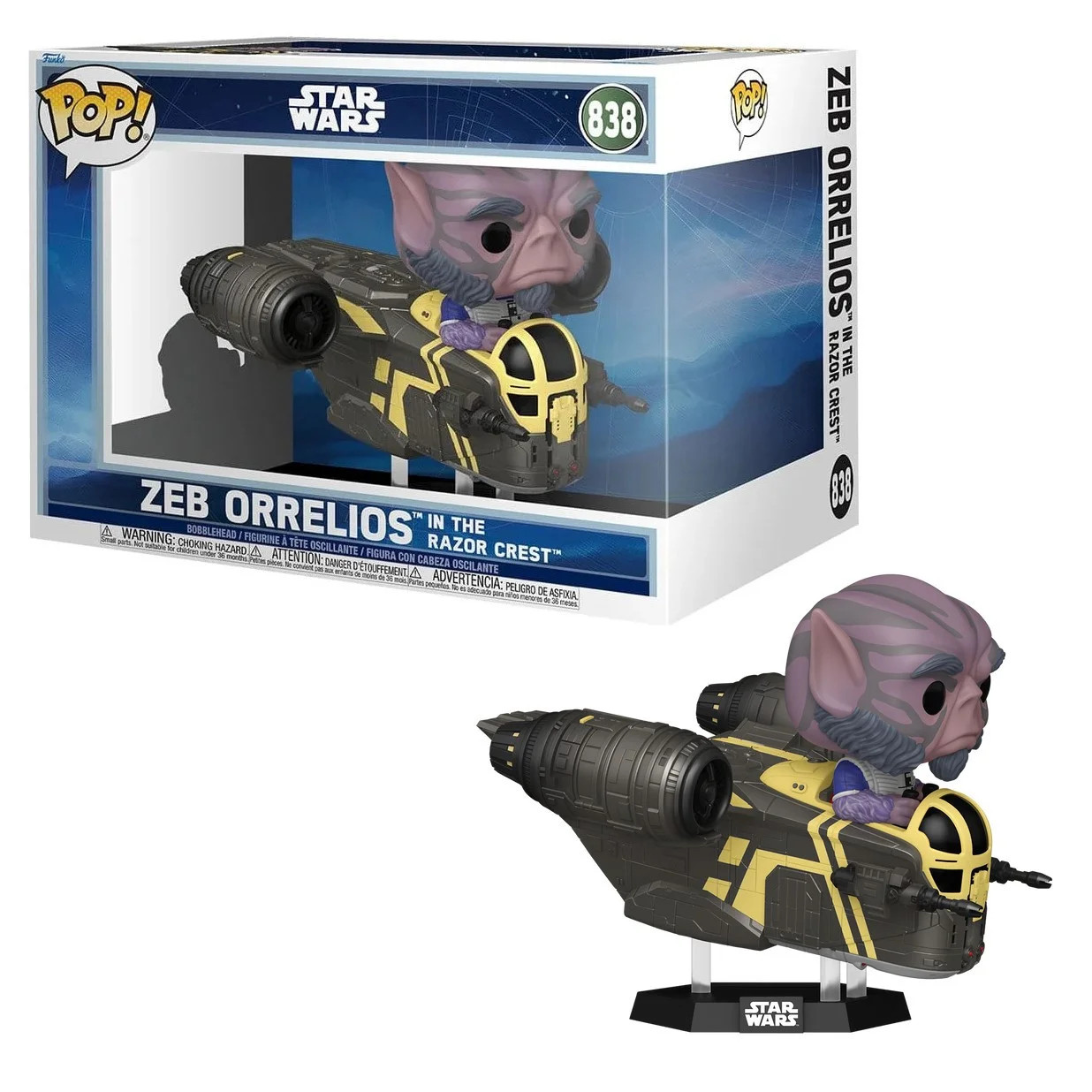 Figurine Star Wars Zeb Orrelios Funko Pop 838 avec vaisseau de The Mandalorian miniature