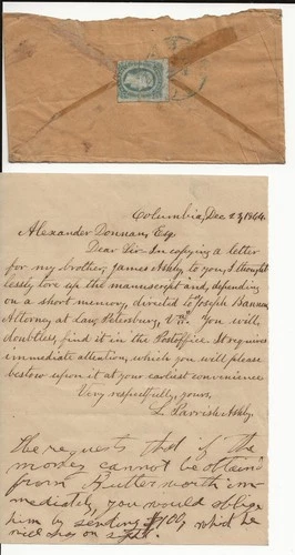 Columbia SC CSA 12 on turned Telegraph cover with letter to Petersburg VA