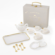 Member's Mark 15-Piece Porcelain Butterfly Tea Set and Carrying Case white NIB