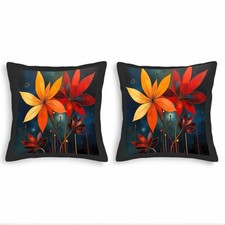 Vibrant Floral Throw Pillow Covers 18x18in Set of 2 - Artistic Orange Red Flower