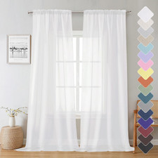 2 Panels Sheer White Curtains 96 Inch Long Voile Rod Pocket Drapes 84x96