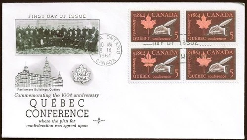 🍁Canada  #432 Block     "QUILL & MAPLE LEAF"    Fine Used 1964  First Day Cover
