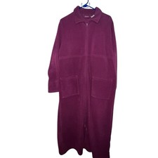 Vtg LL Bean Women  s Fleece Robe Zip Front Berry Pockets Size Large Cottage Core