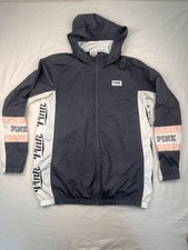 Pink Victoria's Secret Grey Zip Up Windbreaker Size SX/S Lightweight Hoodie