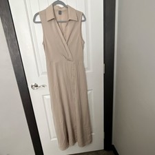 SHEIN Beige Sleeveless Collared Button Maxi Dress M Polyester Elastic Waist