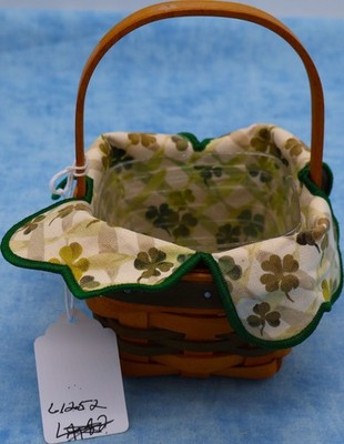 Longaberger Small Square Basket w Liner & Protector 1999 Handwoven USA Shamrock