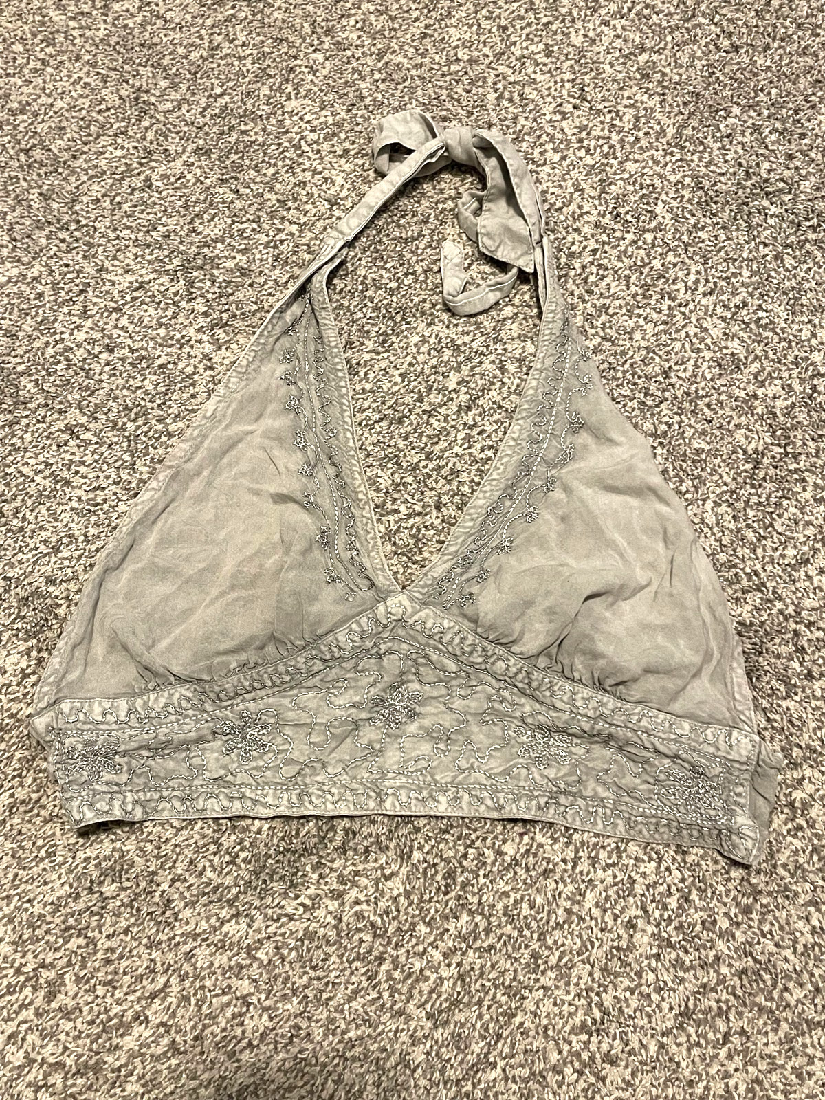 Bralette Halter Top Womens One Size Gray Floral Embroidered Boho Festival Hippie-image
