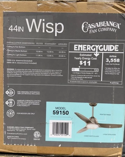 Casablanca Wisp 44" Modern Ceiling Fan - Pewter, LED Light, Remote, 59150 - Picture 13 of 13