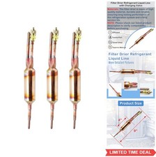 Filter Drier Refrigerant Liquid Line with Charging Valve 1/4 x 1/4 3 Pack R134A