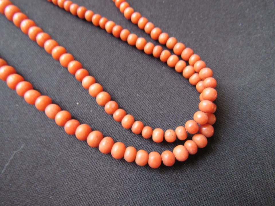 Ancien Collier Perles véritable Corail Long 48 cm - Genuine Coral Pearl Necklace - Photo 3/4