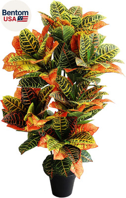 Artificial Croton Plant, 39Inch Faux Fiddle Leaf Fig Tree, Artificial Trees for 