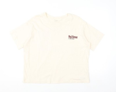 Dunnes Stores Herren T-Shirt Elfenbein Grafik Oversized Baumwolle M