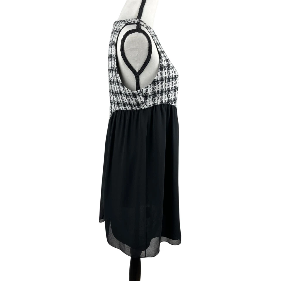 Vestido mini babydoll sin mangas tweed negro blanco talla 10 BCBG Generation para mujer Foto 4 de 4
