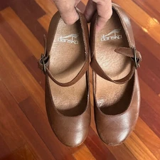 Dansko Lilah Mary Janes Shoes Chestnut Brown Leather Clogs Size 36 Comfort